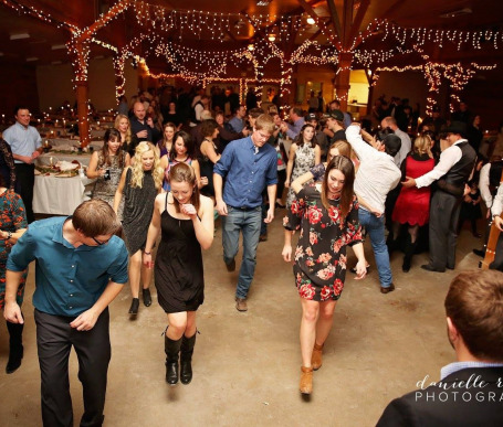 Wedding guests dancing